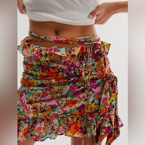 FOR LOVE & LEMONS KIRA  RUFFLE WRAP CHIFFON MINI SKIRT HIGH RISE SZ S